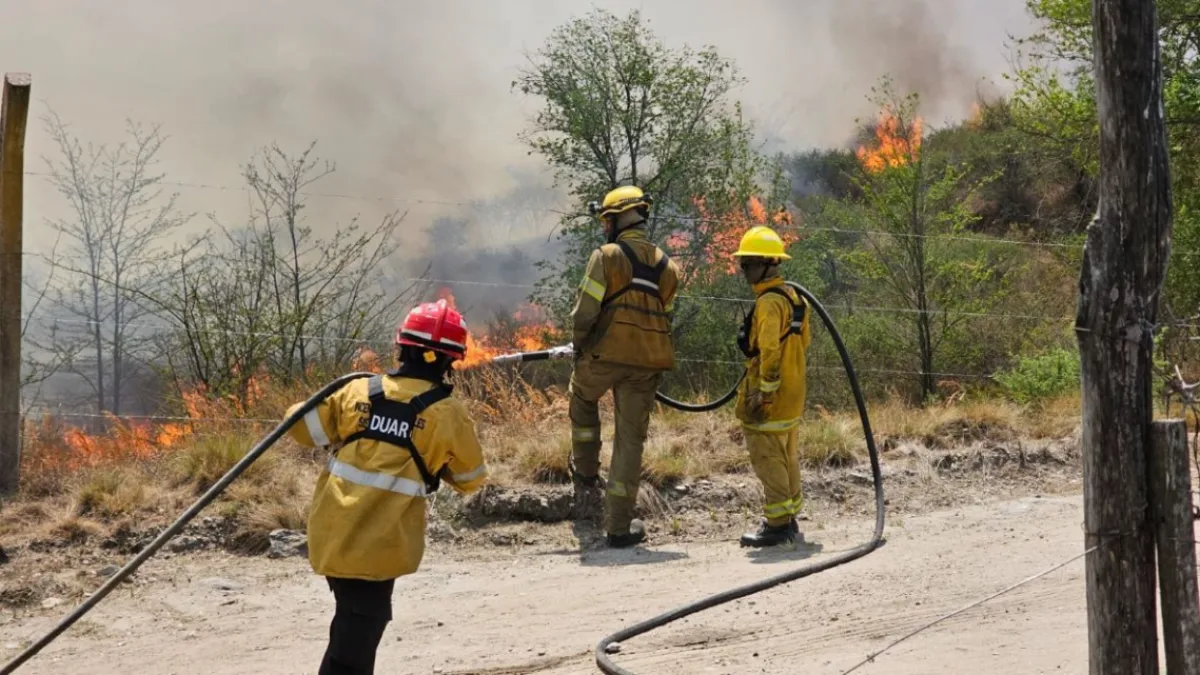 Bomberos combaten un incendio forestal en El Durazno