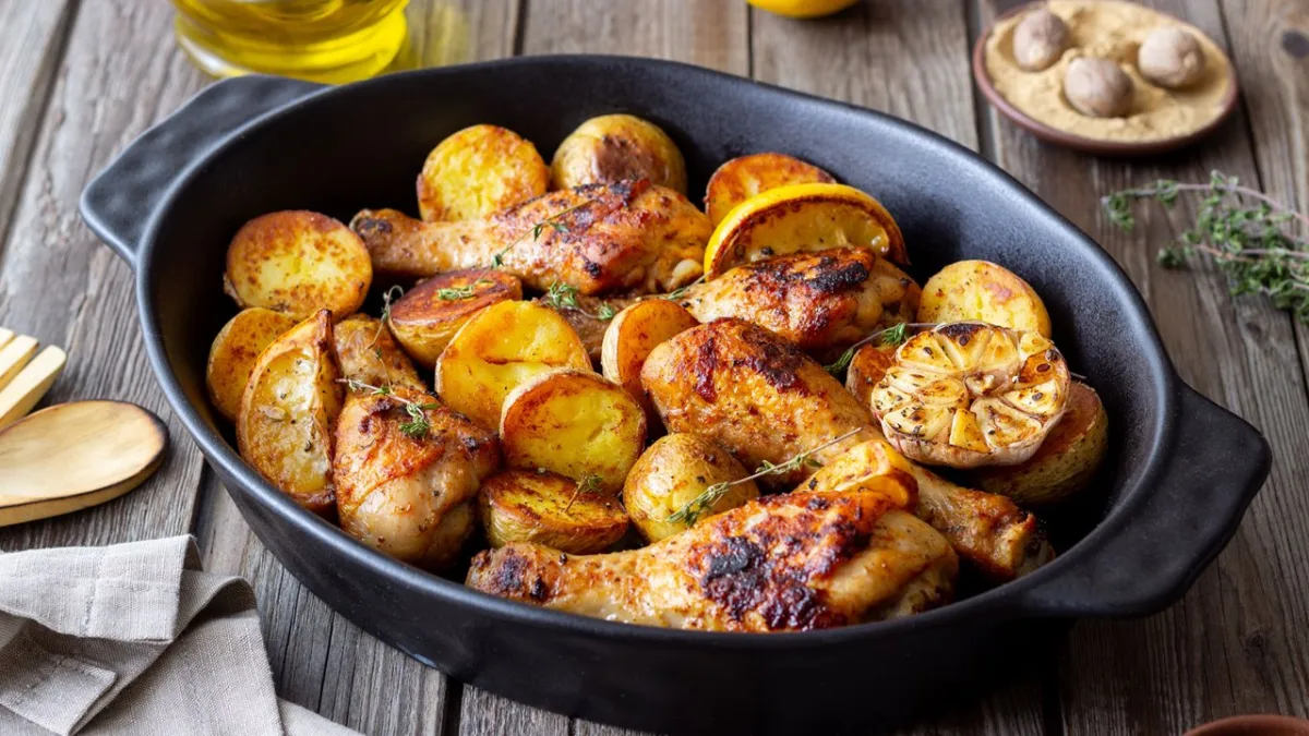 Menú de hoy: Pollo al horno con papas y hierbas